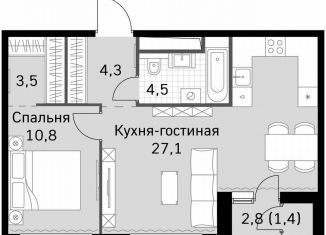 1-ком. квартира на продажу, 51.9 м2, Москва, метро Тушинская, Строительный проезд, 9с9