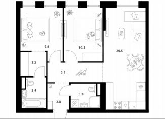 Продается 2-комнатная квартира, 58.4 м2, Москва, жилой комплекс Москворечье, 1.3, район Москворечье-Сабурово