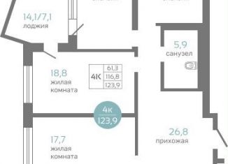 Продаю 4-ком. квартиру, 123.9 м2, Красноярск, Советский район