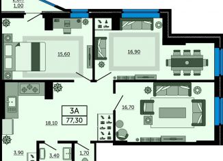 3-комнатная квартира на продажу, 76.9 м2, Ростовская область, проспект Космонавтов, 1В