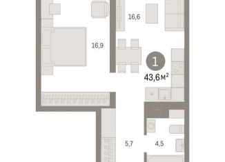1-комнатная квартира на продажу, 43.6 м2, Московская область, жилой комплекс Первый Квартал, 5