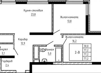 Продажа двухкомнатной квартиры, 77.2 м2, Екатеринбург, ЖК Изумрудный Бор