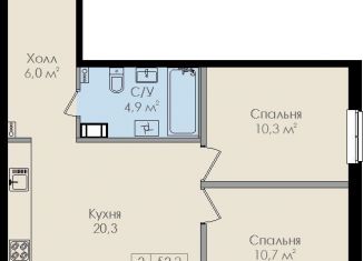 Двухкомнатная квартира на продажу, 52.2 м2, Великий Новгород, улица Вересова, 7, ЖК Барселона