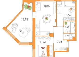 Продается 3-комнатная квартира, 71.5 м2, Тула, ЖК Наши Баташи, Самоварная улица, 12