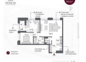 Продается 3-ком. квартира, 68.6 м2, Новосибирск, Красный проспект, 220стр, ЖК Нобель