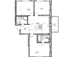 Продается 3-ком. квартира, 79.5 м2, Мурино, ЖК Северный, улица Шоссе в Лаврики, 72к4