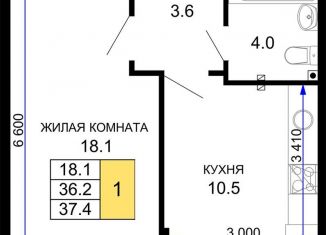 Продажа 1-ком. квартиры, 37.4 м2, Краснодар, Прикубанский округ