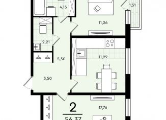 Продам 2-комнатную квартиру, 56.4 м2, Тюменская область
