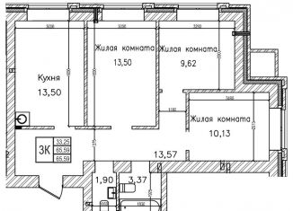 Трехкомнатная квартира на продажу, 65.5 м2, Новосибирск, ЖК На Шоссейной