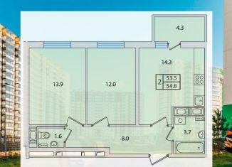 Продается двухкомнатная квартира, 54.8 м2, Санкт-Петербург, проспект Ветеранов, метро Проспект Ветеранов