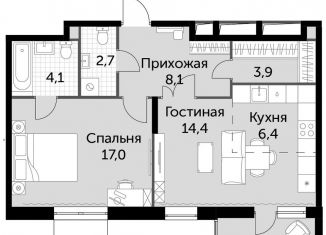 Продается двухкомнатная квартира, 57.8 м2, деревня Бородино, Малая Бородинская улица, 1к7