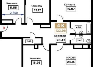Продается четырехкомнатная квартира, 123 м2, Краснодар, Школьная улица, 1, Прикубанский округ