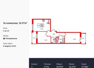 Продается 2-ком. квартира, 57 м2, Санкт-Петербург, метро Проспект Большевиков