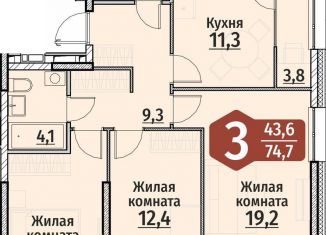 Продаю 3-комнатную квартиру, 74.7 м2, Чебоксары, ЖК Олимп