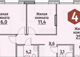 4-ком. квартира на продажу, 91.9 м2, Чебоксары, ЖК Олимп