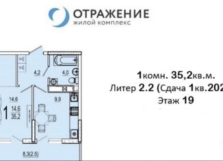 Продается однокомнатная квартира, 36.3 м2, Краснодар, Конгрессная улица, 41к1, ЖК Отражение