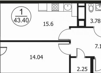 Продажа 2-ком. квартиры, 43.4 м2, деревня Сухарево, ЖК Катуар