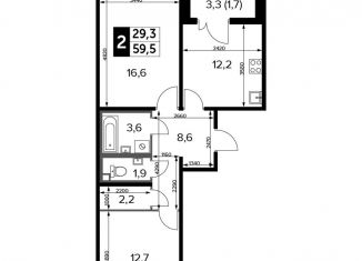 Продается 2-ком. квартира, 59.5 м2, Люберцы, жилой комплекс 1-й Лермонтовский, к5.1
