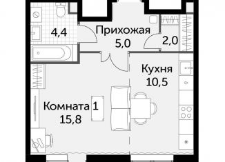 Квартира на продажу студия, 38.9 м2, деревня Бородино, Малая Бородинская улица, 1к7