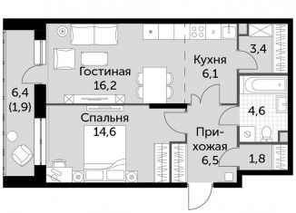 Продам 2-комнатную квартиру, 55.1 м2, деревня Бородино, Малая Бородинская улица, 1к7