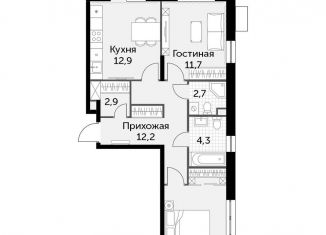 2-комнатная квартира на продажу, 62.7 м2, деревня Бородино, Малая Бородинская улица, 1к7