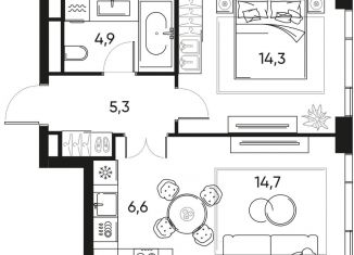 Продажа 2-ком. квартиры, 45.8 м2, Москва, Полковая улица, 1с22, станция Савёловская