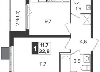 Продается 1-комнатная квартира, 32.9 м2, поселок Битца, Южный бульвар, 6