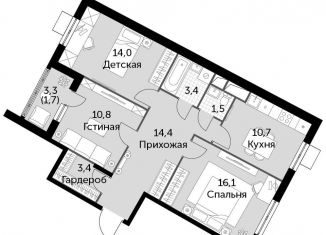 Продам 3-комнатную квартиру, 76 м2, посёлок Развилка, ЖК Римский, Римский проезд, 7