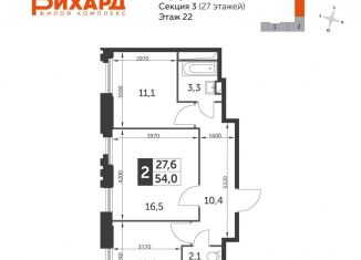 Продается двухкомнатная квартира, 55 м2, Москва, улица Зорге, 9к2, ЖК Рихард