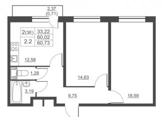 Продажа двухкомнатной квартиры, 60.7 м2, городской посёлок имени Свердлова, ЖК Невские Панорамы