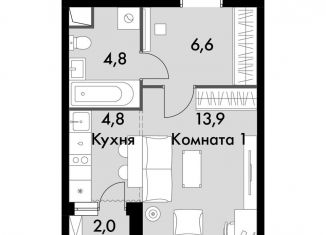 Продам квартиру студию, 31.1 м2, посёлок Развилка, ЖК Римский