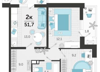 Продаю 2-комнатную квартиру, 51.7 м2, Краснодар, улица Автолюбителей, 1Гк1, микрорайон Гидрострой