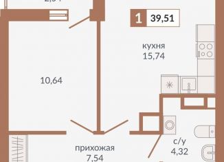 Продаю однокомнатную квартиру, 39.5 м2, Екатеринбург