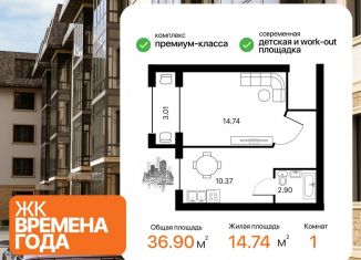 1-комнатная квартира на продажу, 36.5 м2, Кабардино-Балкариия, улица Биттирова, 23