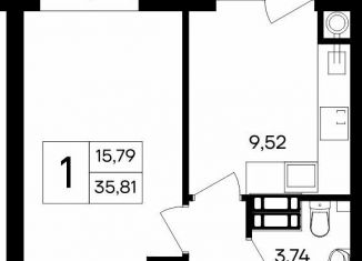 Продажа однокомнатной квартиры, 35.8 м2, посёлок городского типа Гвардейское, Курганная улица