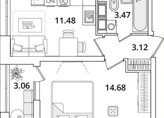 Продам 1-ком. квартиру, 34.3 м2, Санкт-Петербург, метро Лесная