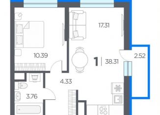 Однокомнатная квартира на продажу, 38.3 м2, село Дядьково, ЖК Шереметьевский Квартал