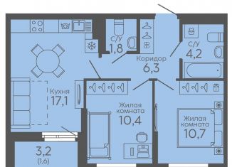 Продается 2-ком. квартира, 52.1 м2, Екатеринбург, метро Ботаническая, жилой комплекс Новокольцовский, 6