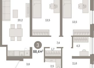 3-комнатная квартира на продажу, 88.4 м2, Новосибирск, метро Студенческая