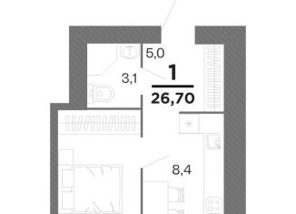 1-комнатная квартира на продажу, 26.7 м2, Рязань, Московский район