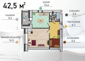 Продажа однокомнатной квартиры, 42.5 м2, Воронеж, Советский район
