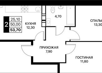 Продам двухкомнатную квартиру, 53.7 м2, Ростовская область