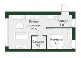 Продается 1-комнатная квартира, 38.7 м2, Челябинская область