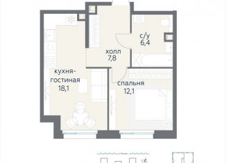 Продается 1-комнатная квартира, 44.6 м2, Москва, ЖК Остров, 1-й квартал, к5