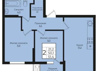 2-комнатная квартира на продажу, 51.4 м2, Краснодар, Прикубанский округ, жилой комплекс Европа Клубный Квартал 6, лит1