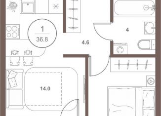 Продажа однокомнатной квартиры, 36.8 м2, Пенза, Октябрьский район