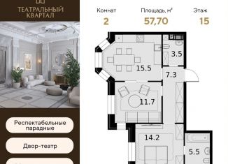 Продажа двухкомнатной квартиры, 57.7 м2, Москва, улица Расплетина, 2к1, район Щукино