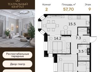 Продаю двухкомнатную квартиру, 57.7 м2, Москва, улица Расплетина, 2к1, район Щукино