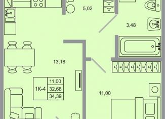 Продажа 1-комнатной квартиры, 34.4 м2, Ленинградская область