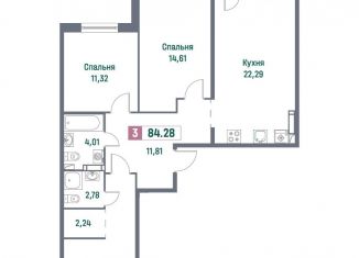 3-комнатная квартира на продажу, 84.3 м2, Ленинградская область